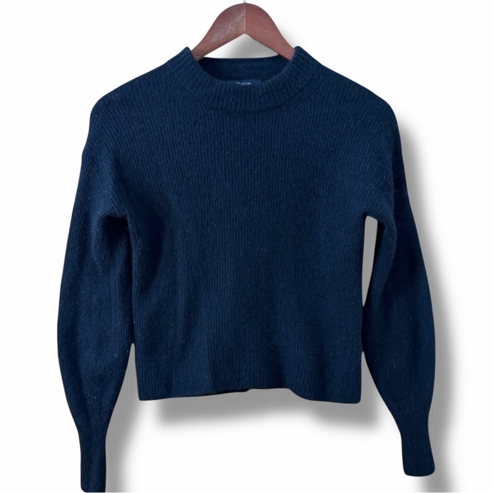 Quince Baby Alpaca Wool Crewneck Sweater Black Semi-Cropped Ribbed Small - Picture 2 of 5